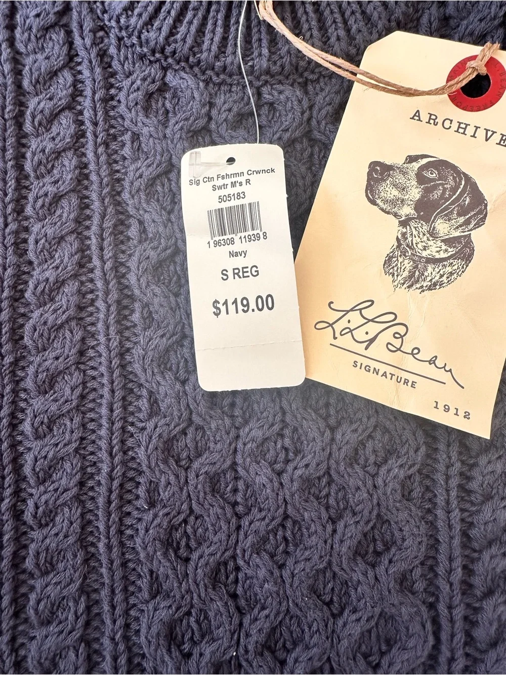 Men's LLbean Navy Cable Knit Crewneck Sweater